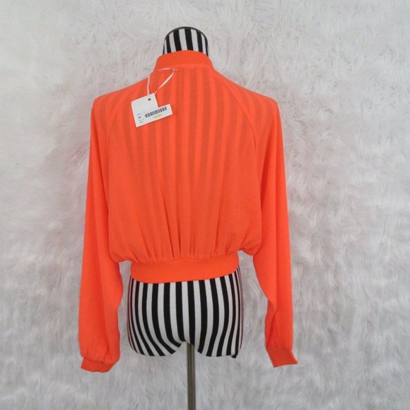 Umgee Orange Neon Long Sleeve Front Zip Top Size M - Picture 8 of 10